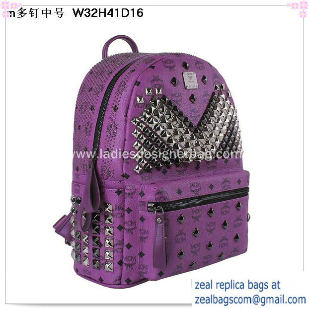 High Quality Replica Hot Sale MCM Medium Stark Front Studs Backpack MC4237 Purple - Click Image to Close